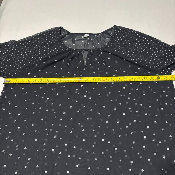 Old Navy Sheer Black Blouse Women’s XXL Long Sleeve Boho Peasant Top Ditsy Print - Picture 11 of 13